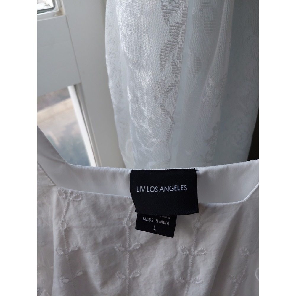 LivLos Angeles White Eyelet Sundress Lined Frilly Boho Y2k Festival Summer Sz L - Picture 4 of 10